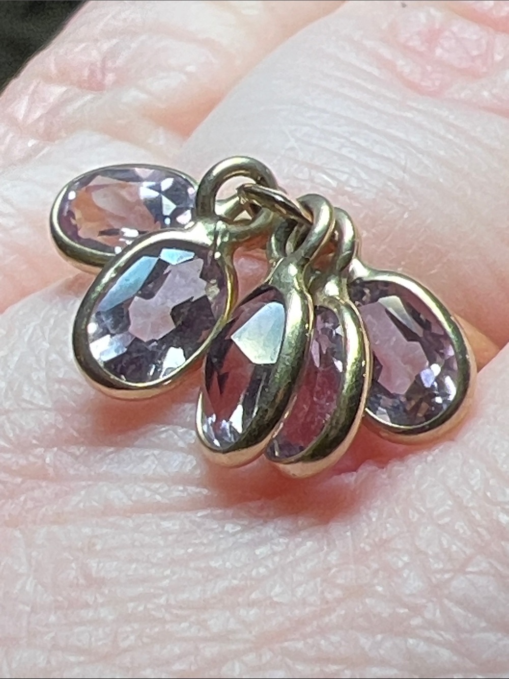 Vintage 10k Solid Yellow Gold Purple Amethyst Gemstone Dangle Charm Ring